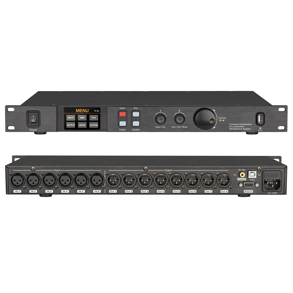 Paulkitson A808 Processor Digital Professional Audio Processor 8 In 8Out 32Bit DSP 7Band EQ Equalizer WIFI  USB Without Noise