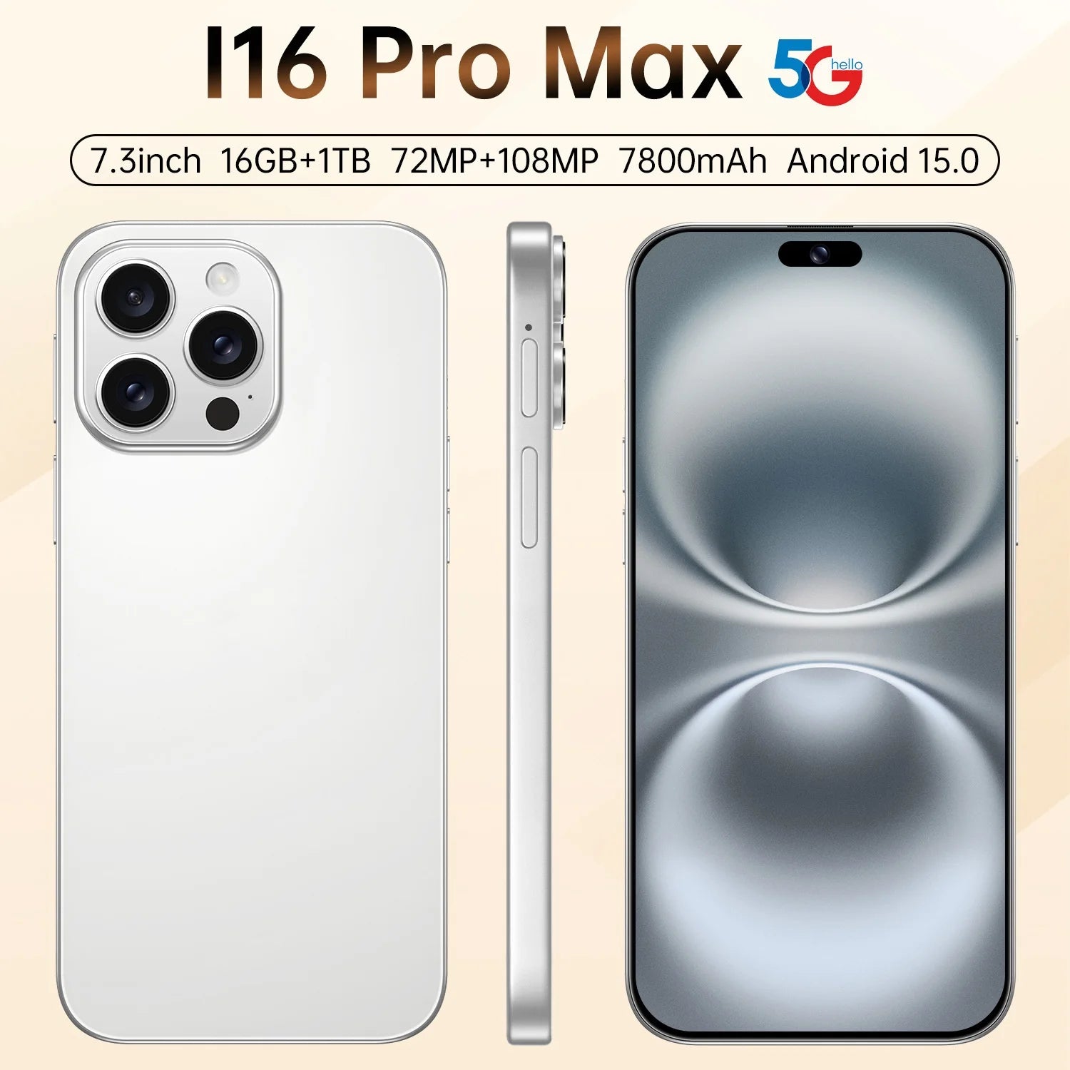 New I16 Pro Max Cross-border Exclusive 5G Phone 7.3" Screen Android 15.0 Dual SIM Overseas Version Direct Sale Source