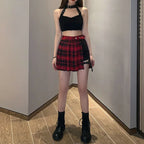 Summer Harajuku Punk Style Plaid Irregular Skirts Women Asymmetrical High Waist Black Skirts Pleated Girls Gothic Half Skirts