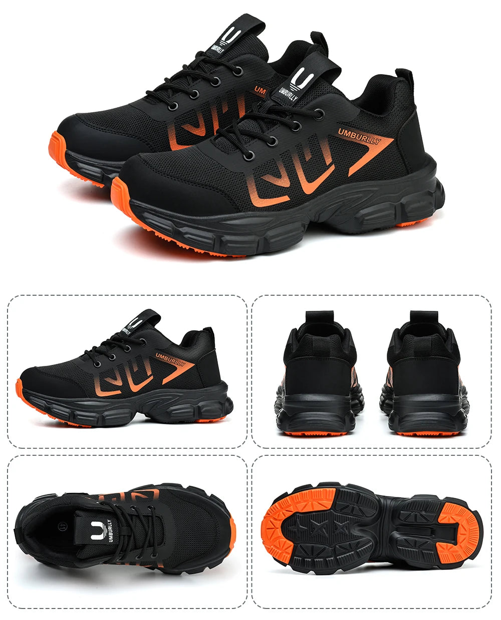 New Arrivals Orange Light Weight Steel Toe Brand MD Sole Fashion Sport Comfortable Breathable Work Safety Shoes for Men