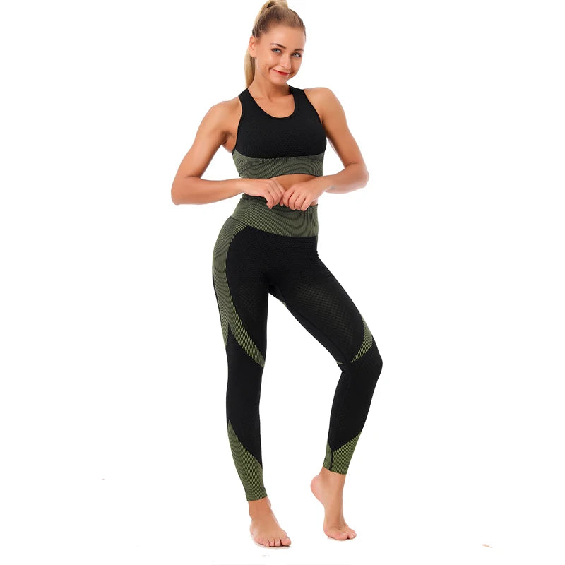 2/3Pcs Women Yoga Suit Seamless Knitted Yoga Pants Leggings Clothing Zipper Long Sleeve Crop Top Fitness Wear Sportswear Gym Set