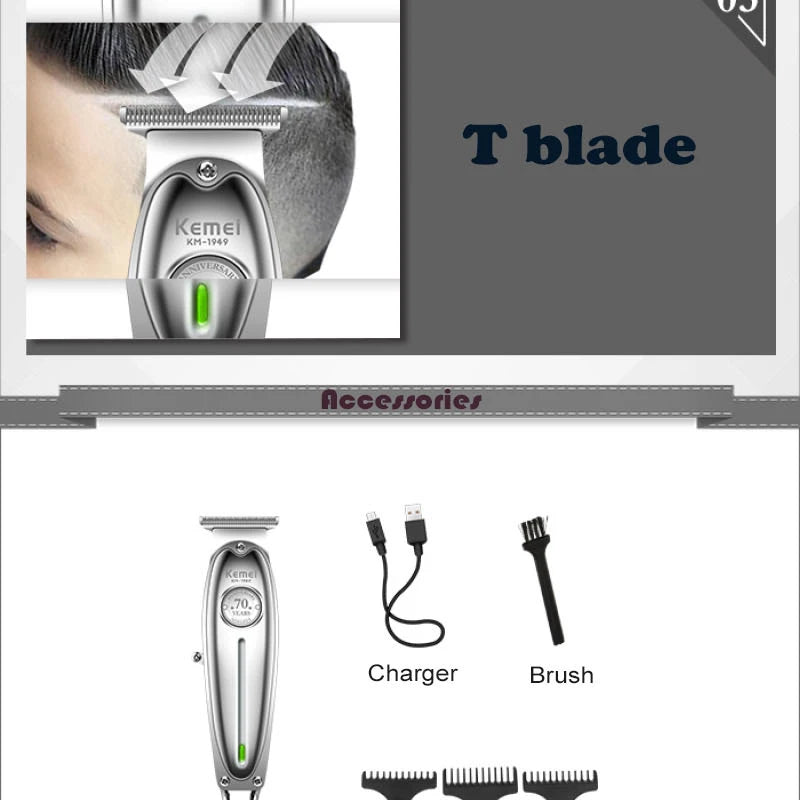 Kemei 1949 All-Metal Hair Trimmer Professional Clipper For Barber Rechargeable Men Electric Beard Shaver Hair Cutting Machine