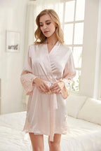 Solid 8209 Bride Wedding Robe Set Women Sleepwear Triangle Lace  Bridesmaid Satin Robe