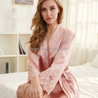 Solid 8209 Bride Wedding Robe Set Women Sleepwear Triangle Lace  Bridesmaid Satin Robe