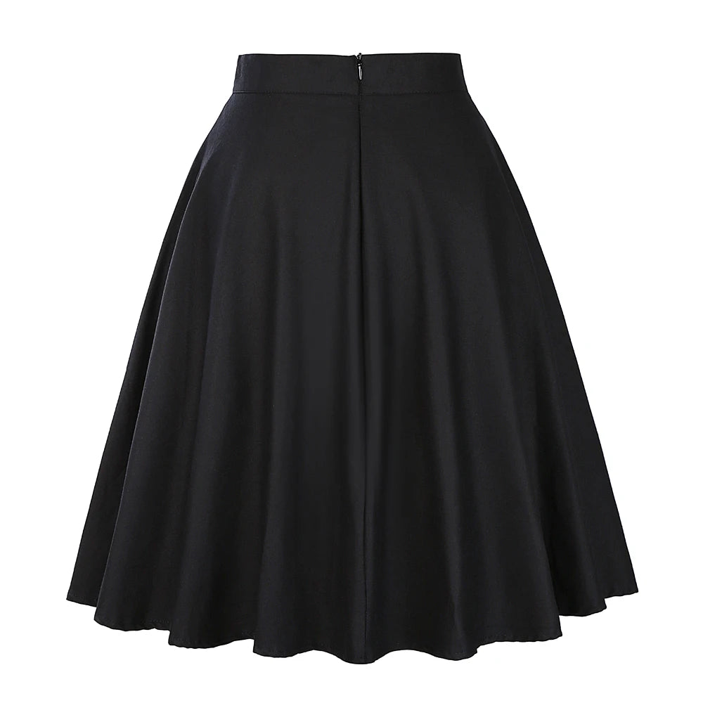 Women's Runway Cotton Retro Vintage Skirt Black Faldas High Waist A Line Rockabilly Jupe 50s Swing Umbrella Skirts Pin Up Skater