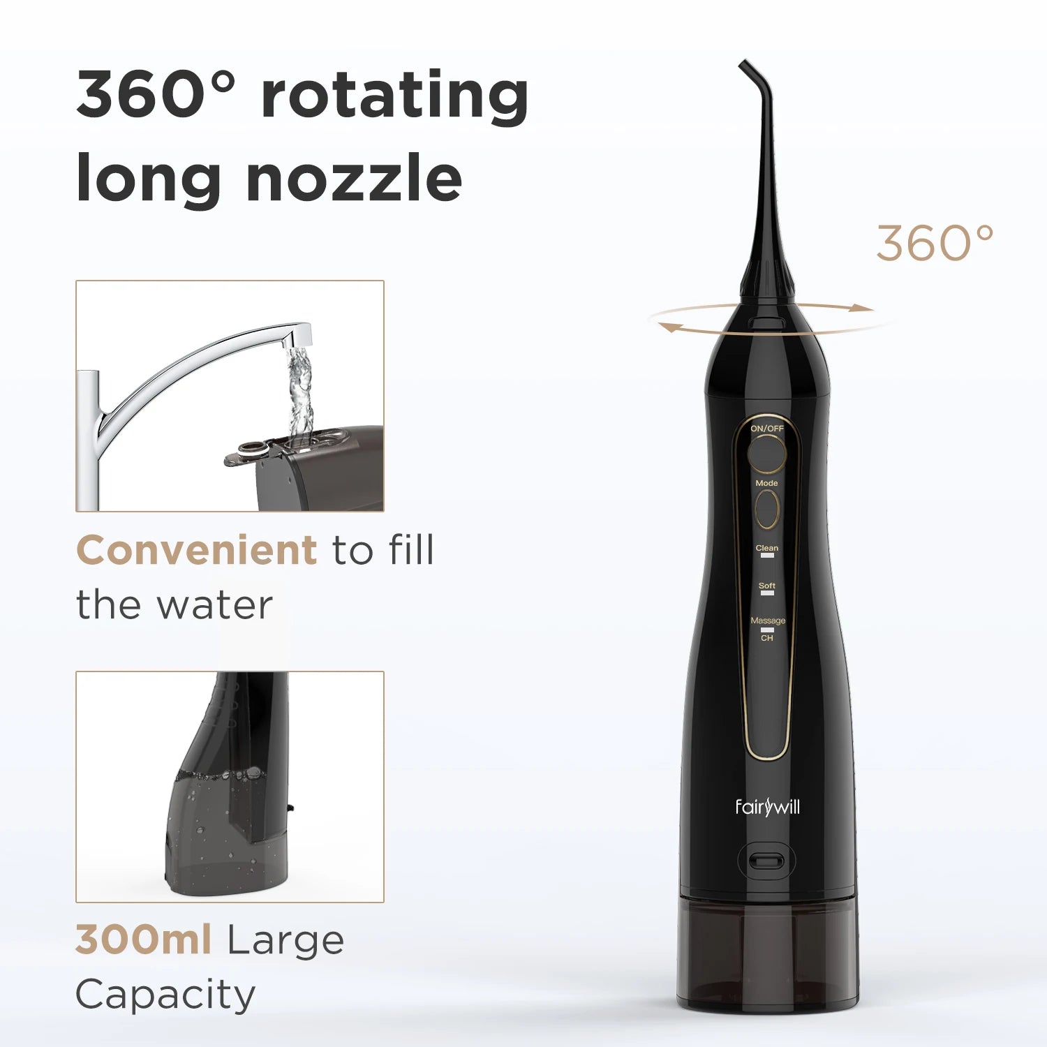 Fairywill Water Flossers for Teeth 300ML Oral Irrigator Rechargeable Portable Dental 3 Modes Water Tank Waterproof Teeth Cleaner Secondary image