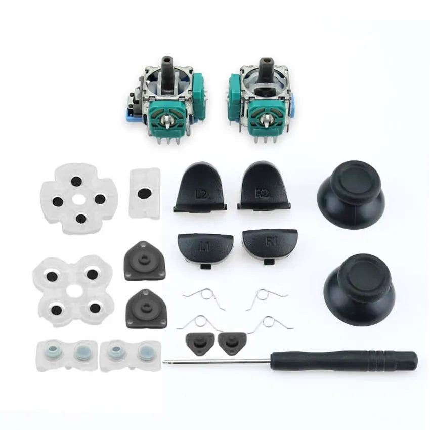 For PS4 Controller Repair Set L1 R1 L2 R2 Trigger Buttons 3D Analog Joysticks Thumb Sticks Cap Conductive Rubber Screwdriver Kit