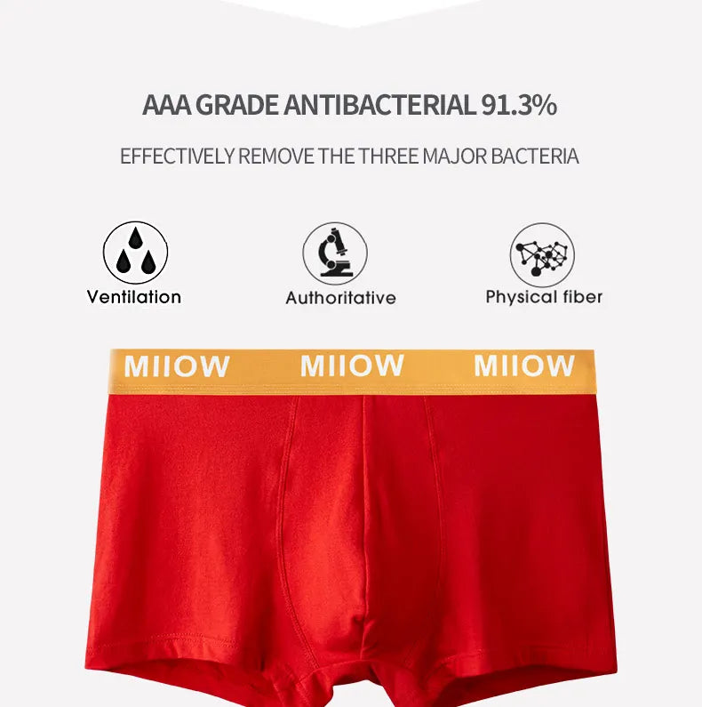 MiiOW Organic Cotton Boxer Socks Set Men Underwear Boxers Trunks Antibacterial Male Panties Boxershorts Underpants Red L-3XL New