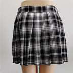 Summer Harajuku Punk Style Plaid Irregular Skirts Women Asymmetrical High Waist Black Skirts Pleated Girls Gothic Half Skirts