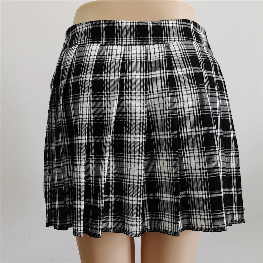 Summer Harajuku Punk Style Plaid Irregular Skirts Women Asymmetrical High Waist Black Skirts Pleated Girls Gothic Half Skirts