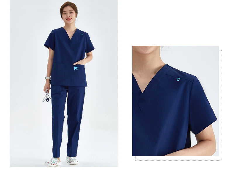 V-neck Medical Uniform Sets for Women Triangle Ring Heather Slim Nursing Outfits Dental Hospital Working Suits 202