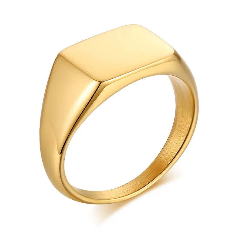 Customized Women Signet Ring, Chunky Round Top Initial Letter Stamp, Stainless Steel Punk Candid Fashion Jewelry Gift To Girls