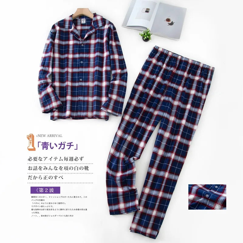 Men's Home Suits Long-sleeved Trousers Suits for Autumn and Winter Pijamas for Men Flannel Plaid Design Pajamas for Men