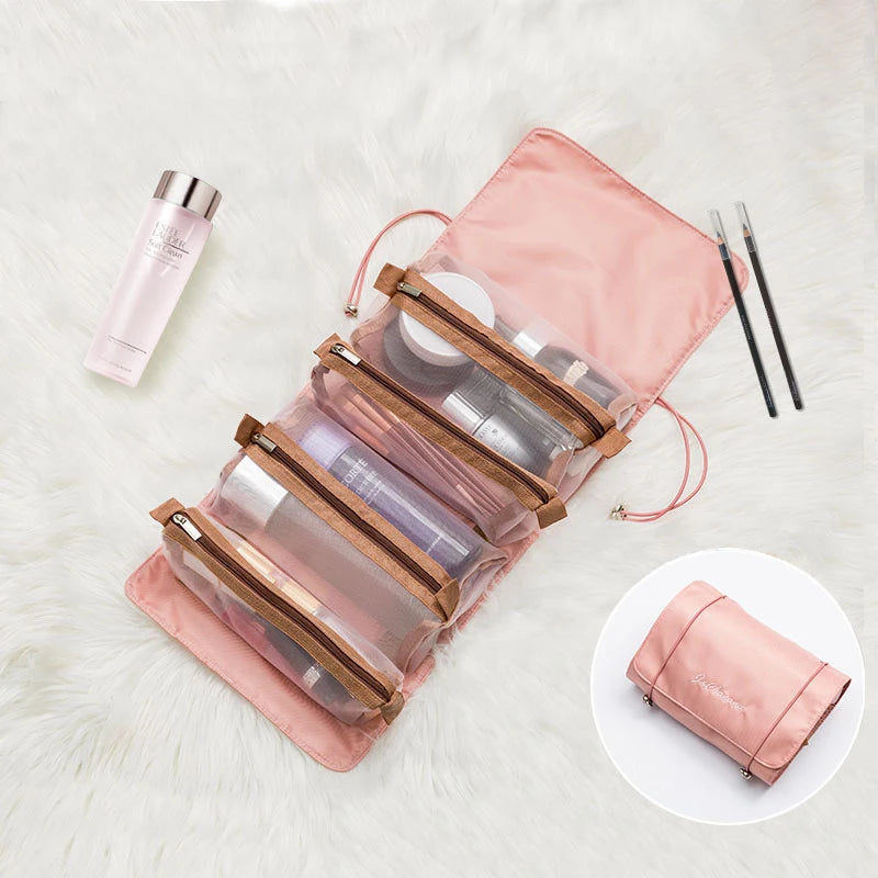 4 in 1 Cosmetic Bag For Women Zipper Mesh Separable Cosmetics Pouch Ladies Foldable Nylon Bag Rope Makeup Bag Kosmetyczka