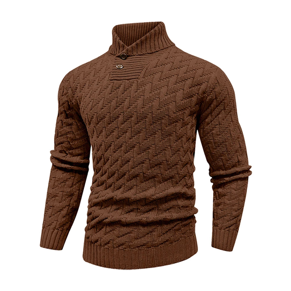 Men's Sweater Spring Shawl Collar Pullover Solid Color Sweater Casual Cable Knit Button-Up Pullover High Quality Tops US Size