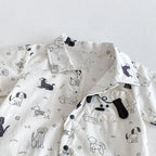 0-2Y Summer Baby Boy Clothes Full Of Dog Print Single Breasted Toddler Rompers Short Sleeve Cute Baby Boy Outfit