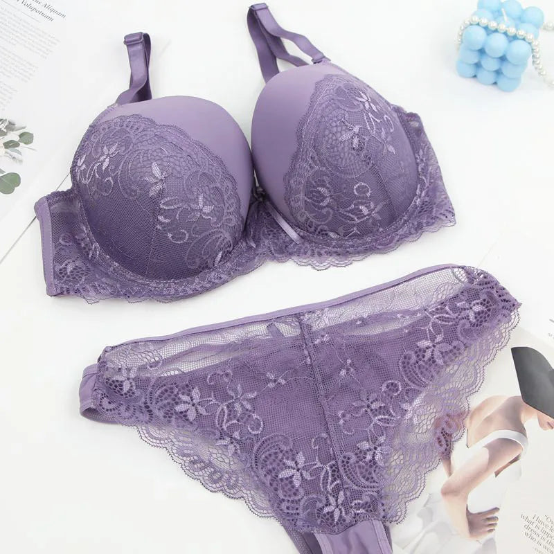 DaiNaFang Sexy Bras Set Green Black Beige Red White Purple Lace Bow Floral Underwear For Women Plus Size Lingerie