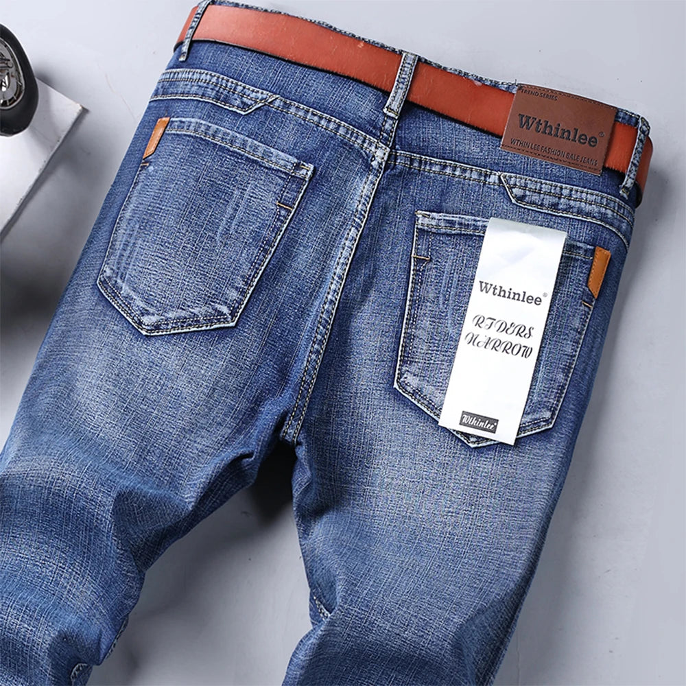 Wthinlee Business Men Jeans Casual Straight Stretch Fashion Classic Blue Black Work Denim Trousers Spring Summer Brand Clothing