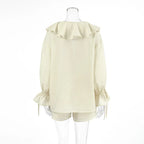 Casual Shorts Two-piece Set For Women Ruffled Loose Tie Top Simple Shorts Set OL Office Lady Summer Female Shorts Suit