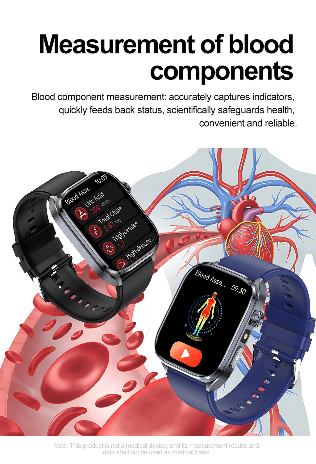 New Health Watch Uric Acid Blood Pressure Blood oxygen Body Analysis Body Fat SmartWatch ECG+PPG Bluetooth call Clock Women Men