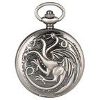 Retro Gray Three-headed Fire Dragon Necklace Quartz Pocket Watch Men Antique Nordic Amulet Pendant Women Game Movie Jewelry Hour