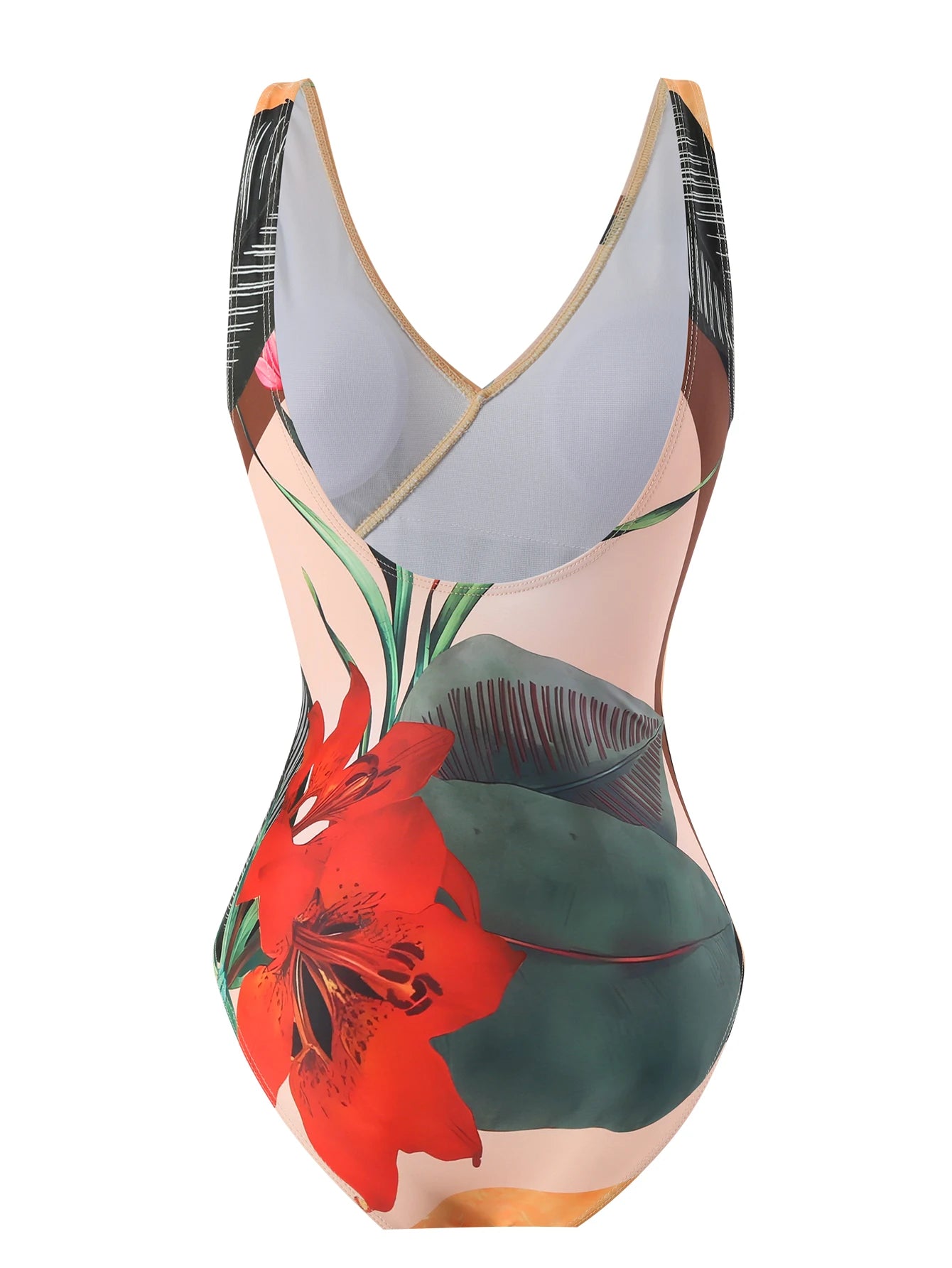 Summer retro digital printed lace up women's beach vacation one-piece swimsuit gauze skirt 2-piece set Secondary image
