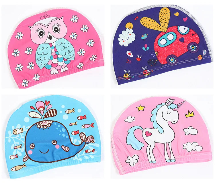 Kids Swim Cap Cartoon Pattern High Elastic Ear Protection Breathable for Pool Swimming Boys Girls Comfort Fit