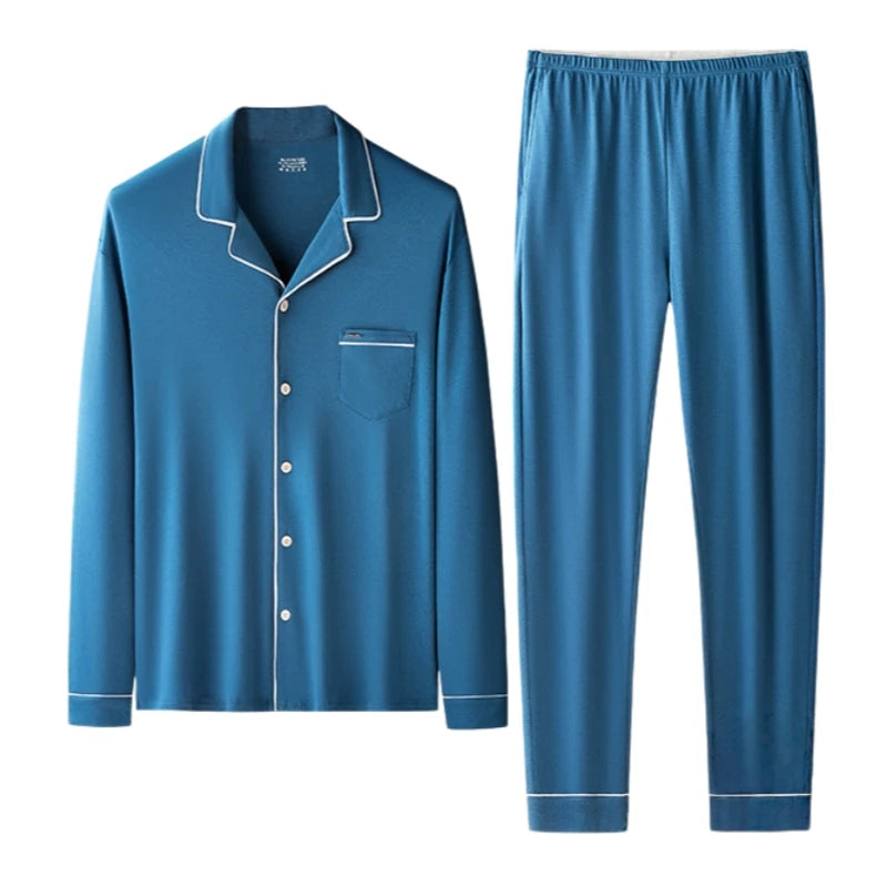Men's Loose Fit Pajamas Set Soft Lyocell and Cotton Sleepwear Breathable Home Loungewear Cozy Comfortable Pajamas