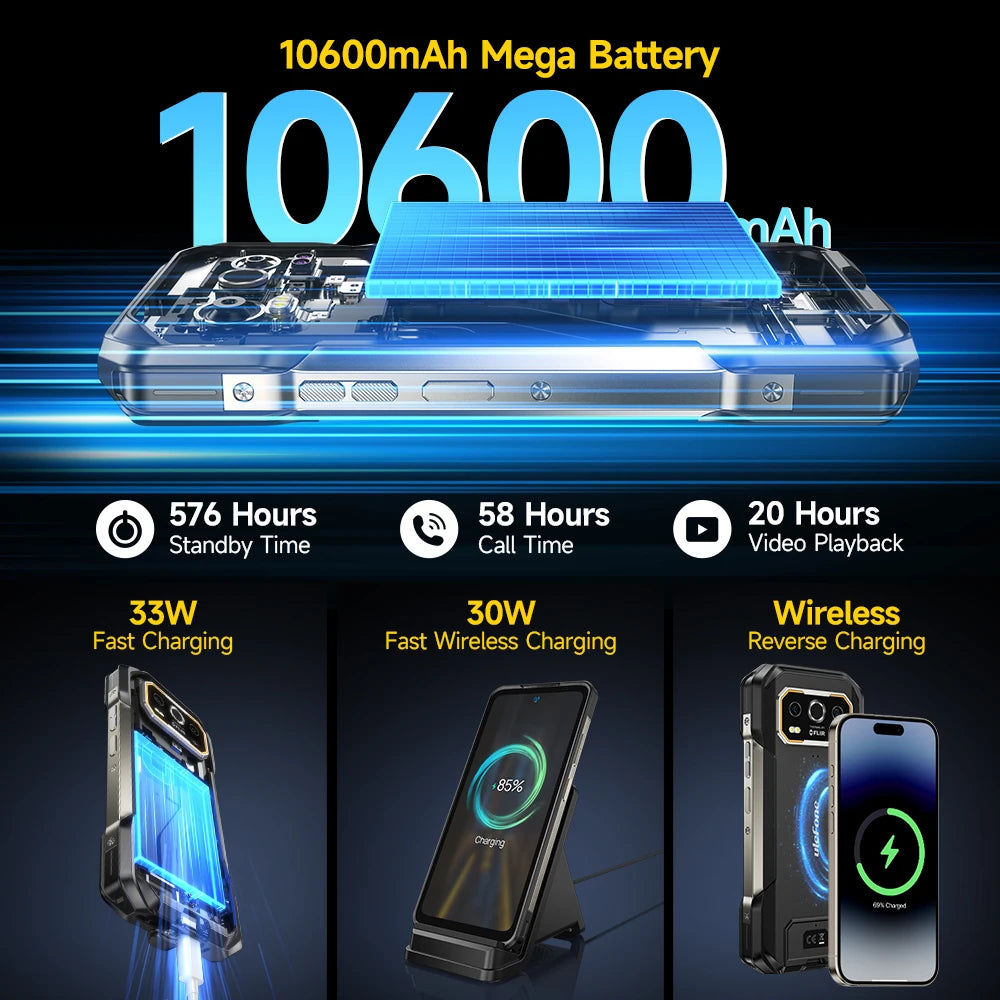 Ulefone Armor 27T Pro+ 5G Rugged Phone 10600mAh Android 15 Smartphone 50MP+64MP Night Camera 6.78" 120Hz 24GB+256GB NFC Mobile