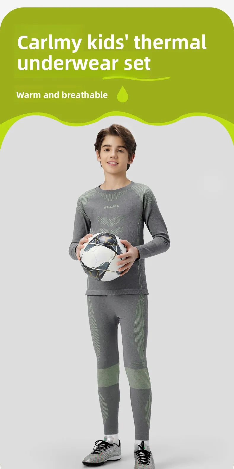 Kelme Children's Quick Drying Clothes Set Outdoor Running Sports Long Sleeve Knitted Training Base Shirt For Boys And Girls