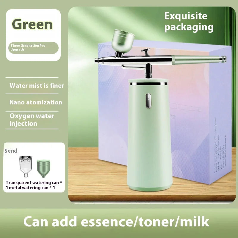 Nano Spray & Oxygen Infusion Facial Device - Hydrating & Brightening Machine for Home Spa, Portable High Pressure Skin Care Tool