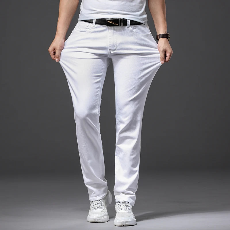 Men White Jeans Fashion Casual Classic Style Slim Fit Soft Trousers Male Brand Advanced Stretch Pants Image secondaire du produit