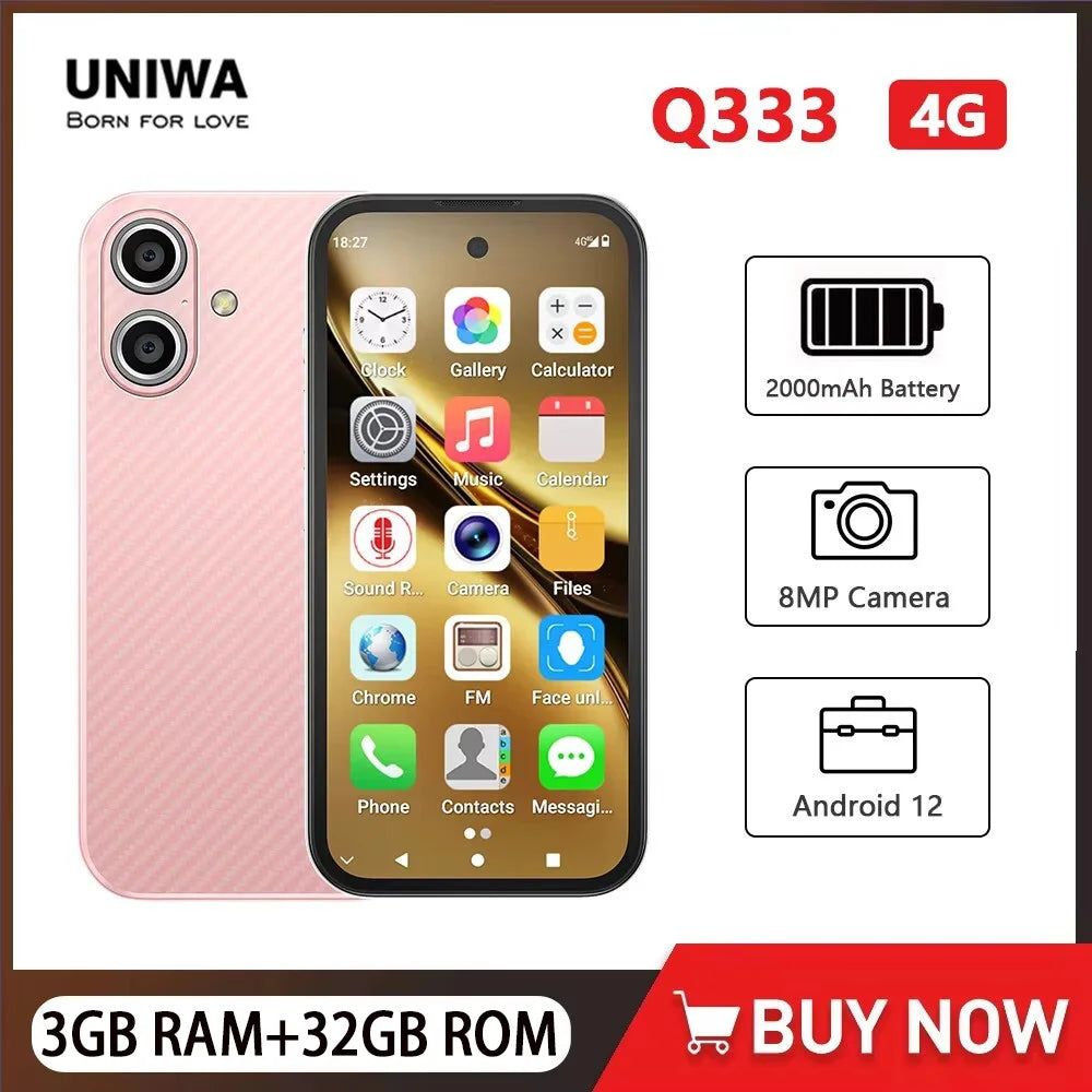UNIWA Q333 4G Full Bands MINI Smartphone Android 3GB+64GB Mobile Phone 2000mAh Face ID WhatsApp GPS Small Phone Support TF Card Main image