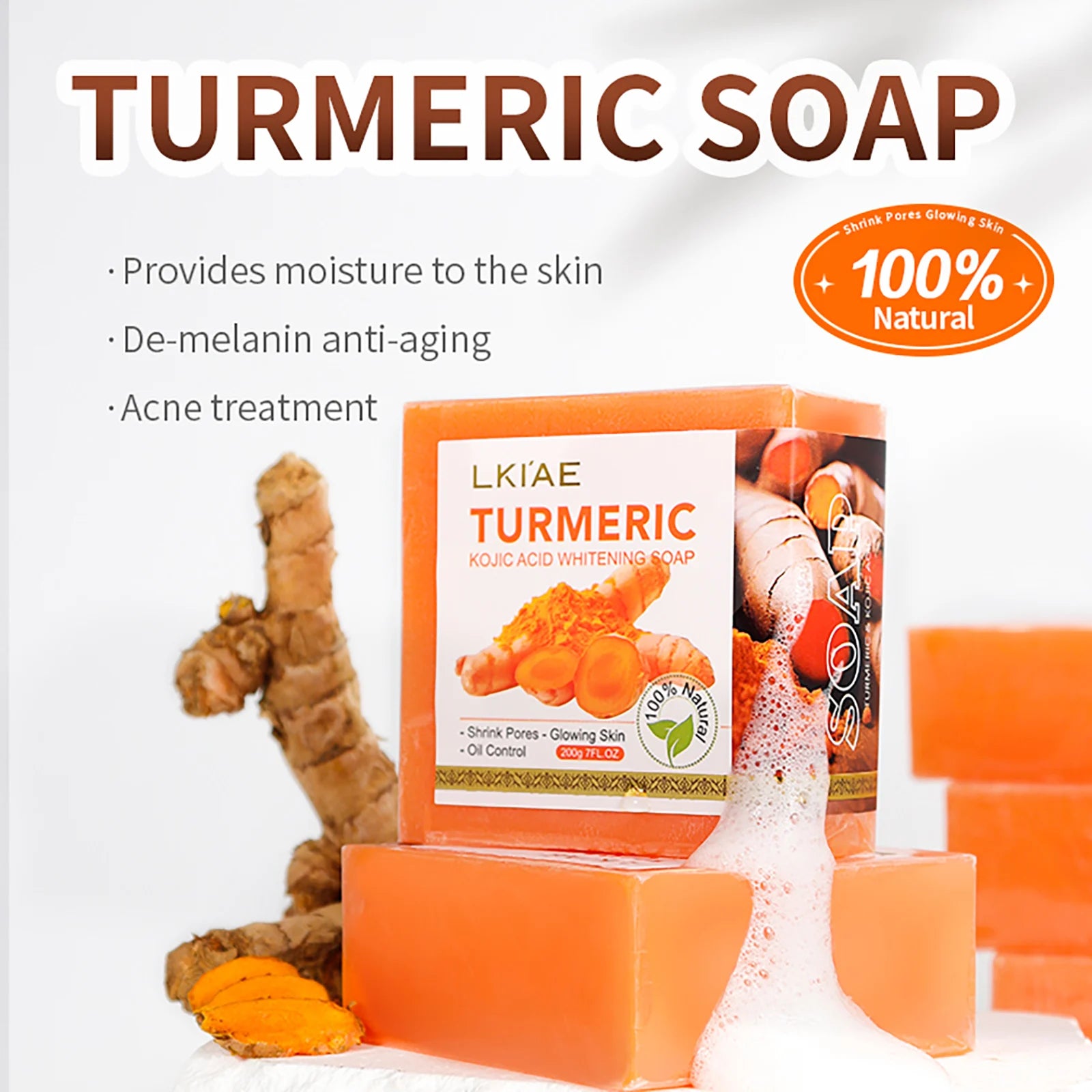 Natural Turmeric Whitening Body Wash, Deeply Clean Skin, Remove Dark Spot, Pimple, Acne, Smooth Skin, For Face & Body Soap Bar Main image