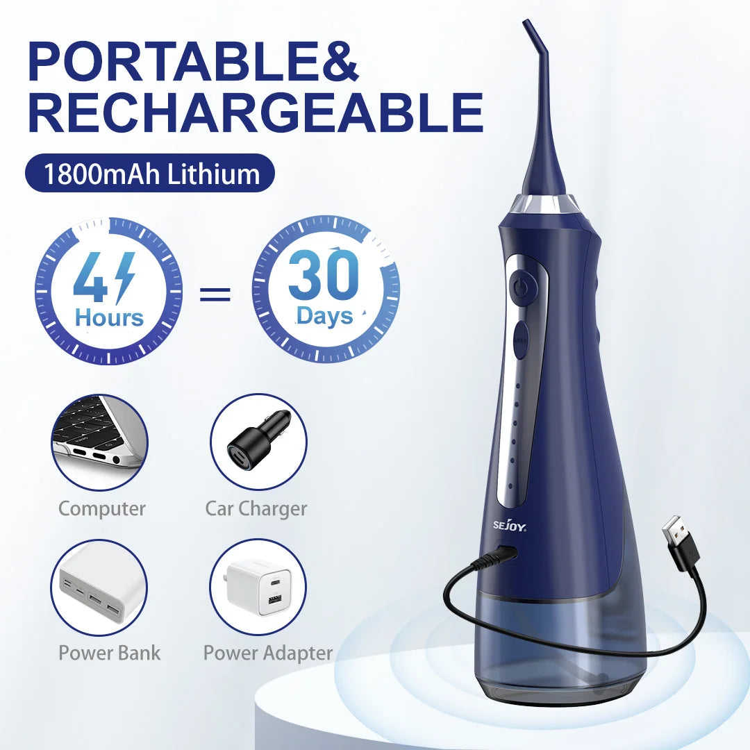SEJOY Water Flosser Irrigator Dental Teeth Whitening strips Portable 230ML Tank 5 Modes 8 Jet Tips Washing Machine for Home