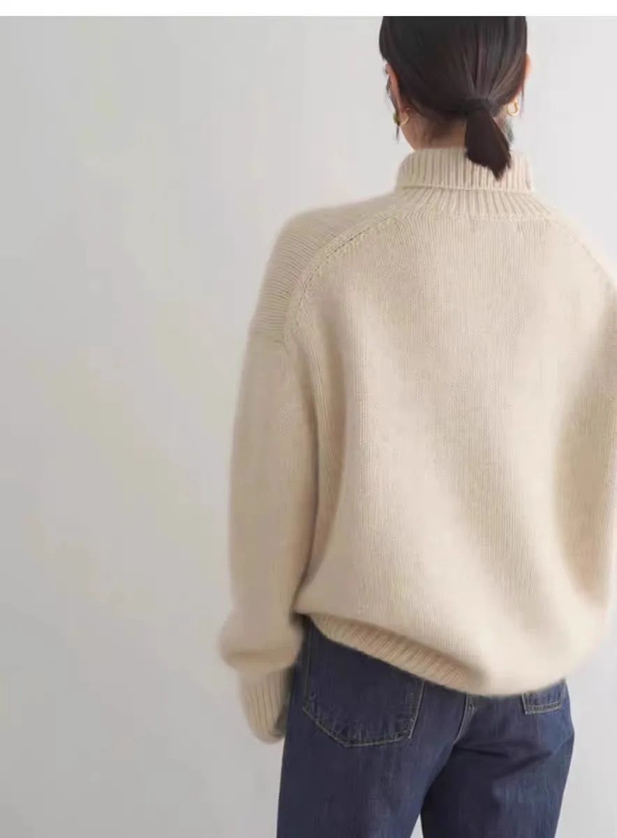 2024 Autumn and Winter New Thick Cashmere Sweater Women High Neck Pullover Sweater Warm Loose Knitted Base Sweater Jacket Tops