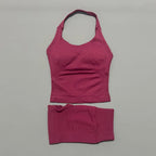 2pcs Sports Set Women Backless Tank Tops High Waist Scrunch Seamless Shorts Fitness Clothes Activewear Workout Sets Gym Suit