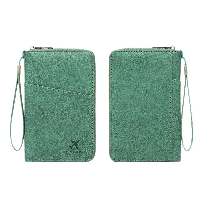Multi-Functional RFID Blocking Passport Bag Travel Document Holder with Long Zipper Ticket Storage Wallet for Multiple Passports