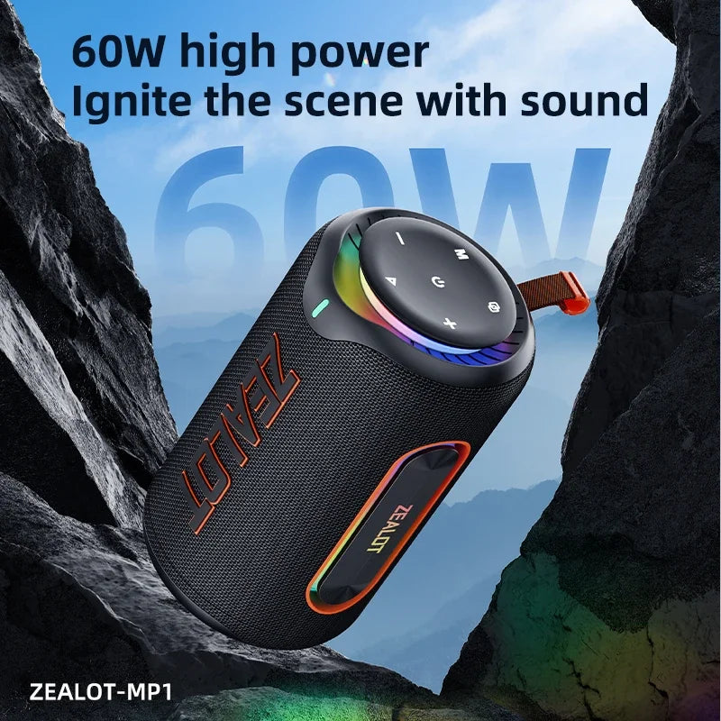 ZEALOT_MP1 Portable Bluetooth Speaker 60W StormBox Blast Outdoor Wireless Speaker IPX6 Waterproof Party Camping Speaker 12H ZEAL