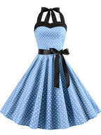 Women Polka Dot Print Summer Dress Sexy Retro White Halter Vintage Dress Robe Femme Pin Up Rockabilly Party Dress