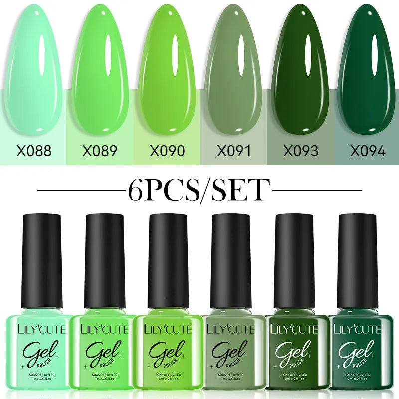 LILYCUTE Nail Gel Polish Set Pink Green Spring DIY Nail Art Design Long Lasting Soak Off UV Gel Manicure Painting Gel Vernis Kit