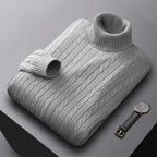 Autumn New Men's Turtleneck Jacquard Sweater Solid Color Knitted Pullover Casual Warmth High Elastic Versatile Male Sweatwear