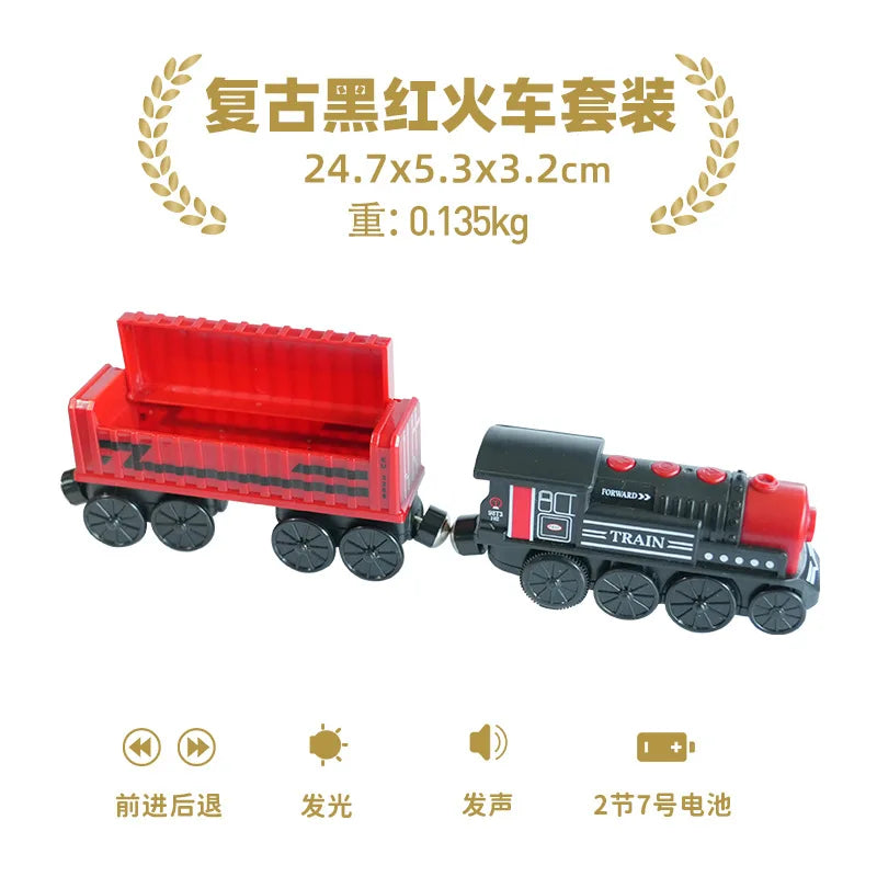 wooden Electric car set Magnetic Electric Train with Little Doll Diecast Slot Toy set Compatible Railway Wood Track Rail Train