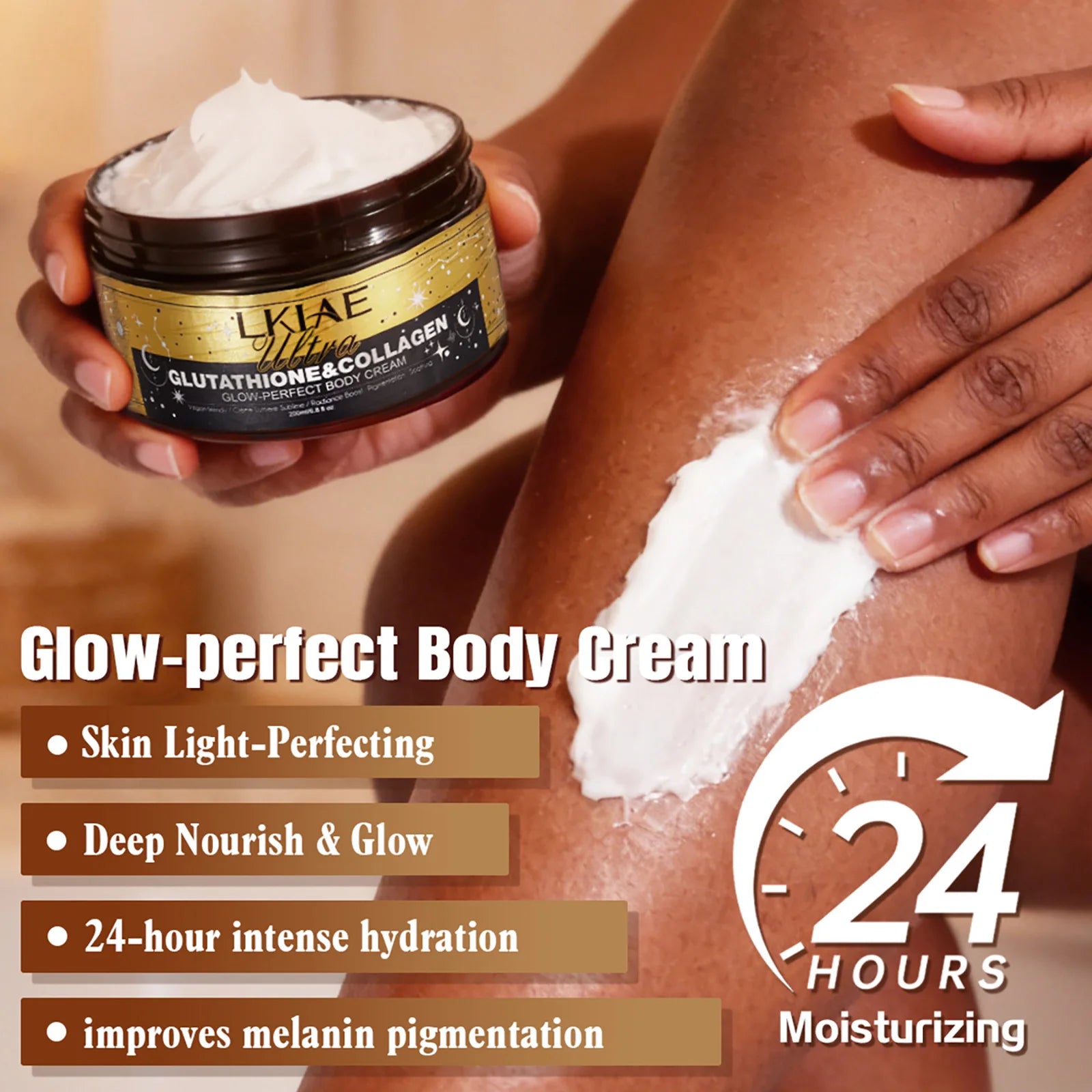 LKIAE Ultra Glutathione Collagen Skin Glowing Body Cream, 24-Hour Intense Hydration, Brightening, Deep Nourish & Glow, 200ml