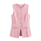 MUJER 2025 White Sleeveless Vest Women Button Summer Vests for Women Jacket Pink Vest Top Women Streetwear Women's Tailored Vest