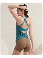 Two-piece Yoga Suit with Chest Pad with Fake Vest Sexy Running Training Beautiful Back Bra Pilates Fitness Sports Sleeveless Top