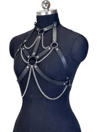 Women Fashion Belt Female Street Style Harness Adjustable Chest Belt with Chain Leather Waistband Gothic Clothing Accessories