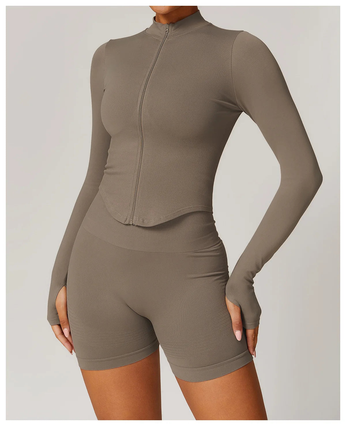 Women's Zipper Crop Sports Jacket Long Sleeve Yoga T-Shirt Solid Quick Dry Fitness Top Gym Running Workout Sportswear