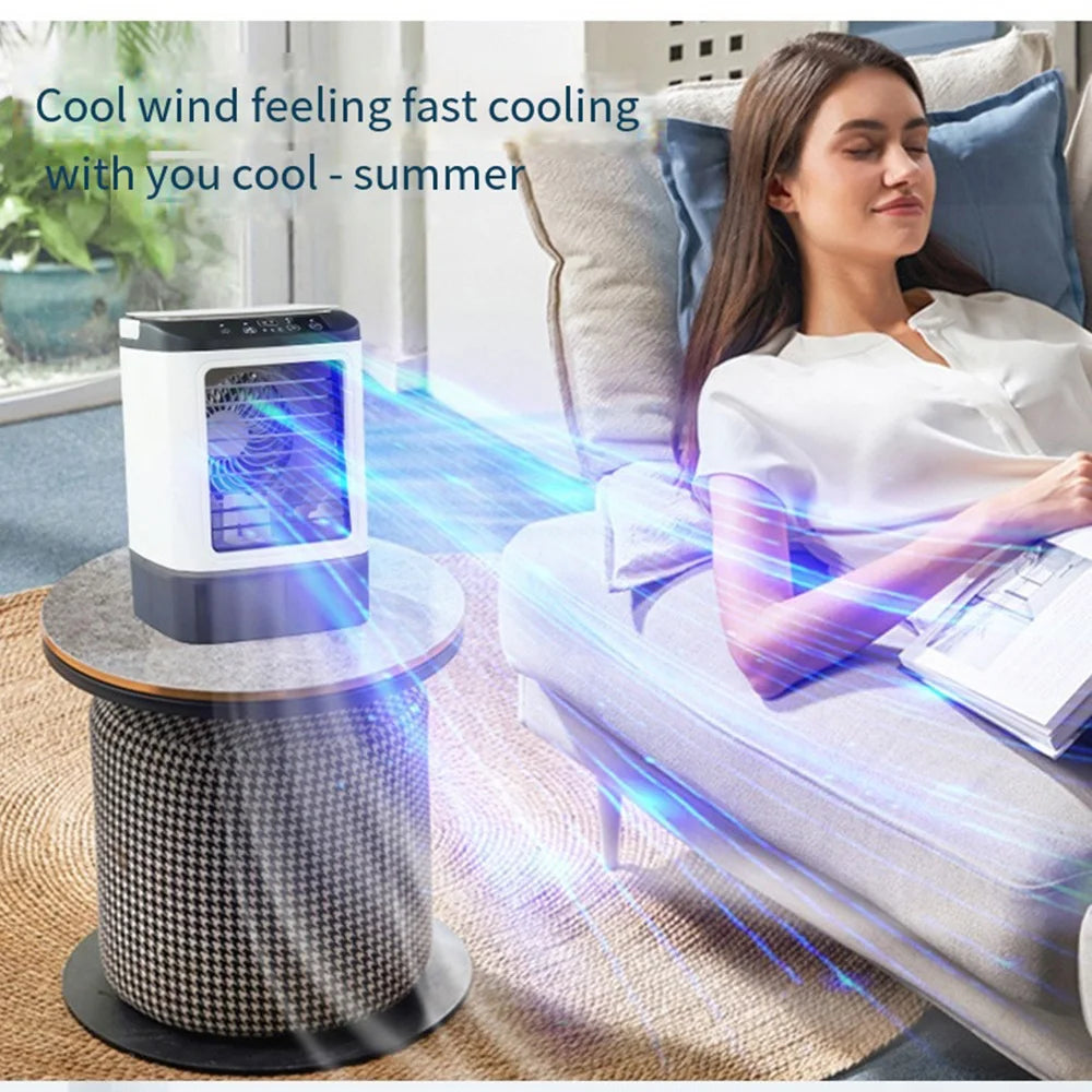 USB Portable Air Conditioner Fan Dual Mist Humidifier Ice Box 3 Speed Desktop Cooling Fan With LED Night Light