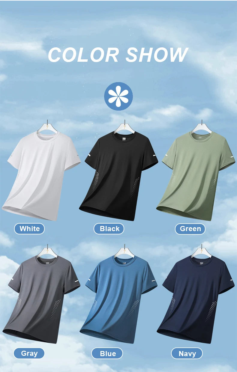 CHRLCK Men's Hiking Quick Drying T-shirts Breathable Running Fishing Tees Soft Elasticity Outdoor Sports Short Shirt Summer